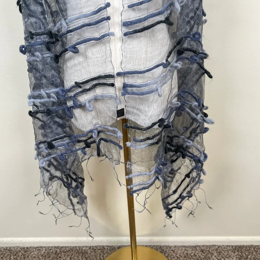 Borsel Imports Silk Blend Felted Sheer Scarf Womens Gray Blue Textured Wrap